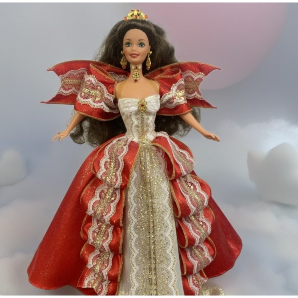 VTG 1997 Happy‎ Holidays Barbie Brown Hair Green Eyes W/Stand No Shoes No Box
